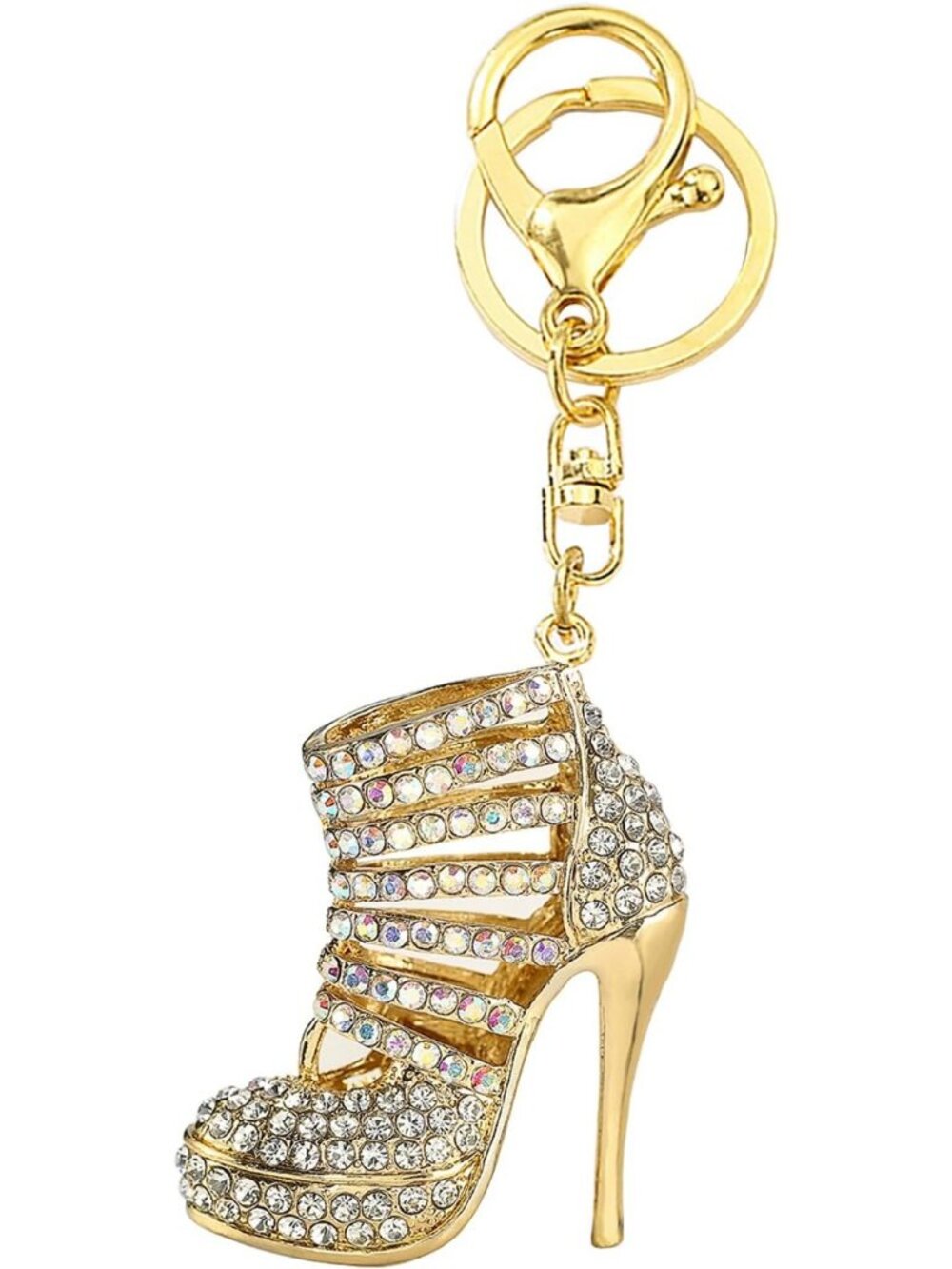 White High Heel Charm Keychain for Women Crystal Diamond Pendant Purse Keyring